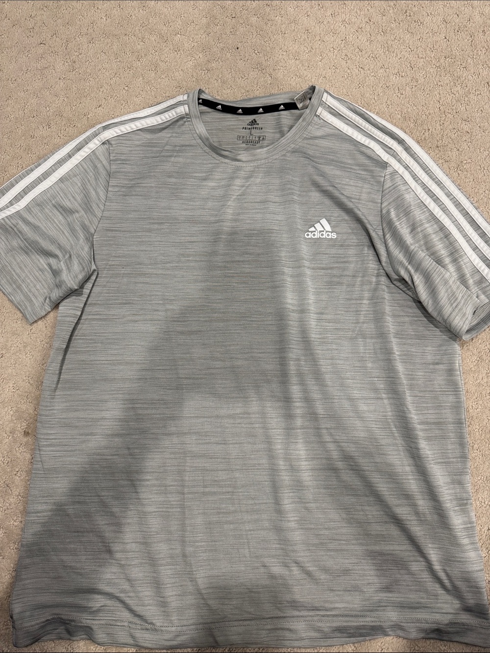 Adidas Men's Heather Gray Athletic Short Sleeve Tee with 3-Stripes